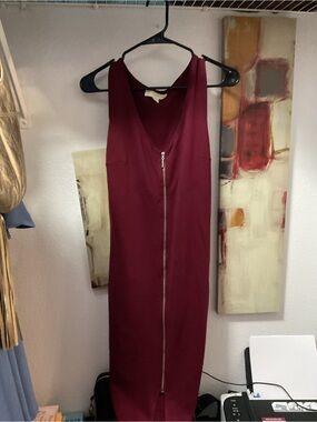 Nicki Minaj Sleeveless Zip-Front Midi Dress in Burgundy